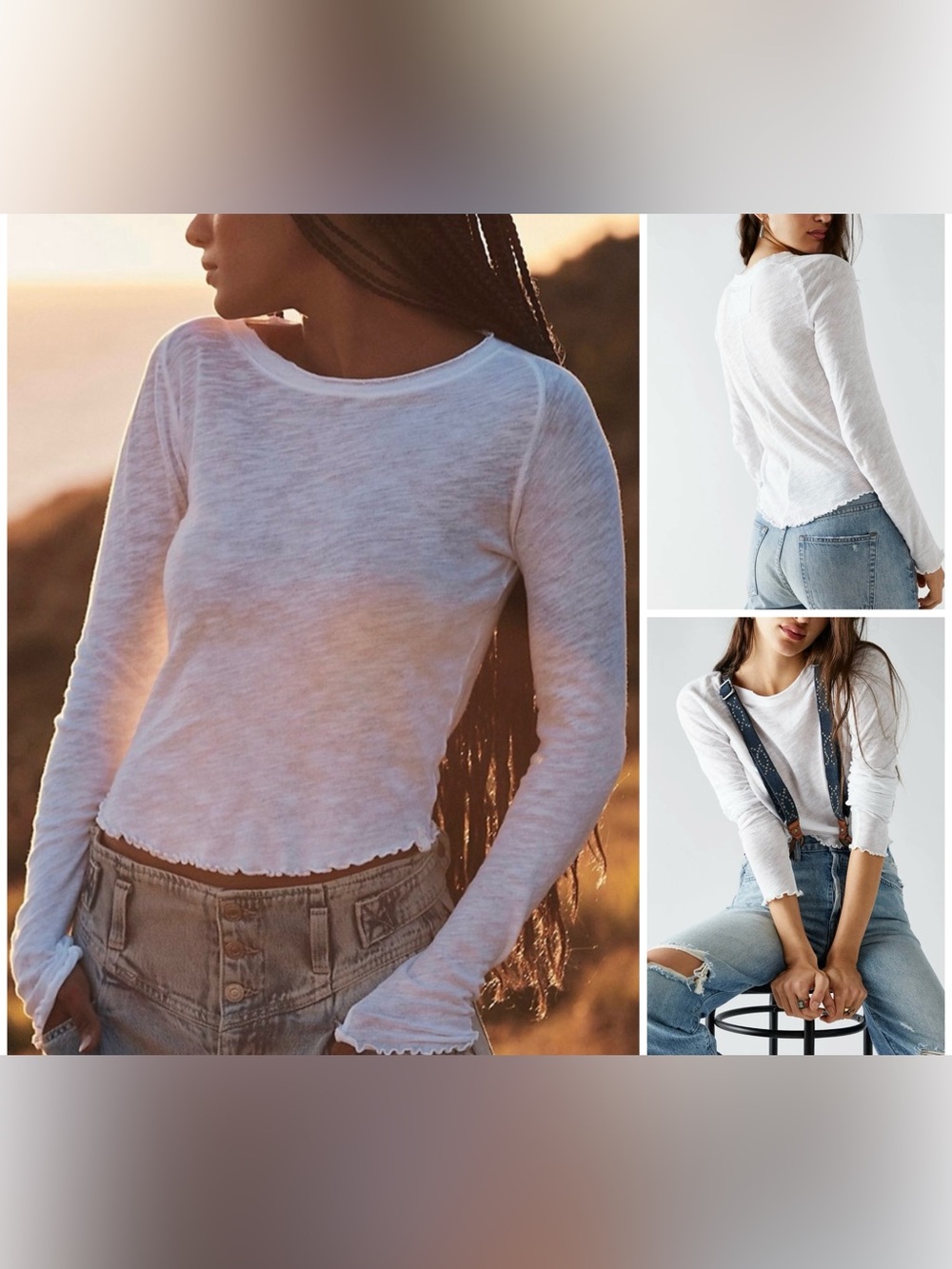 NWOT Free People We The Free Be My Baby Long-Sleeve Tee - white- Medium